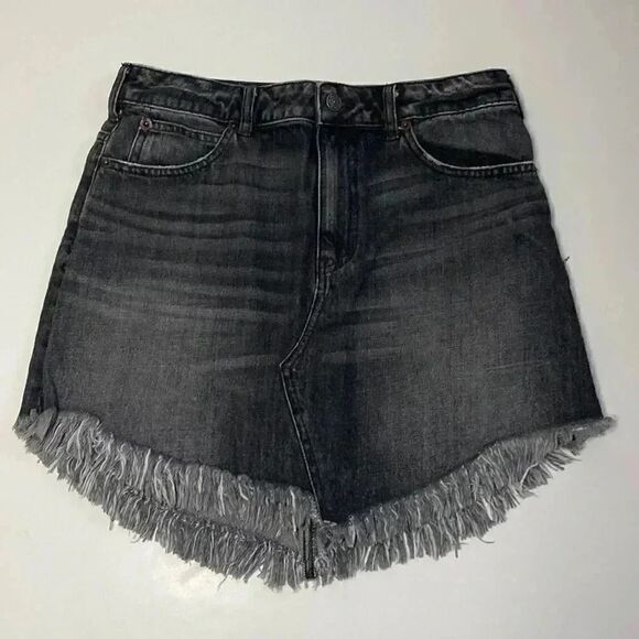 We The Free People Bailey Mini Skirt Frayed Denim - Picture 1 of 7